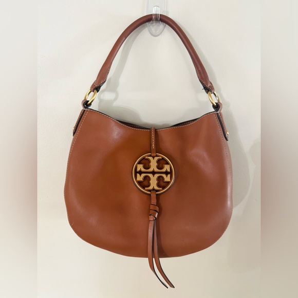 TORY BURCH Miller Mini Metal Logo Hobo Handbag in Aged Camello - Picture 3 of 16